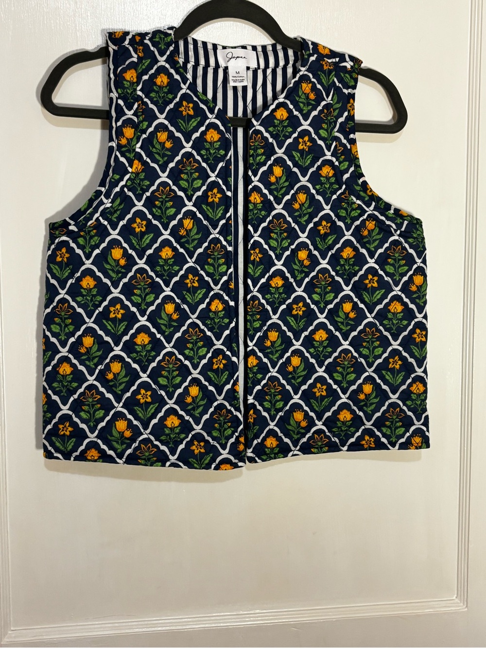 J. Crew Navy Floral Zip-Front Sleeveless Shell